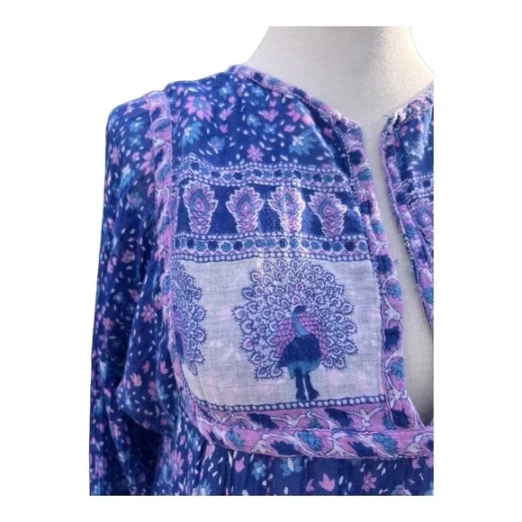 Vintage 70's India Blouse Tunic Peacock Boho Hippie Top Lightweight Geeta - Picture 10 of 13